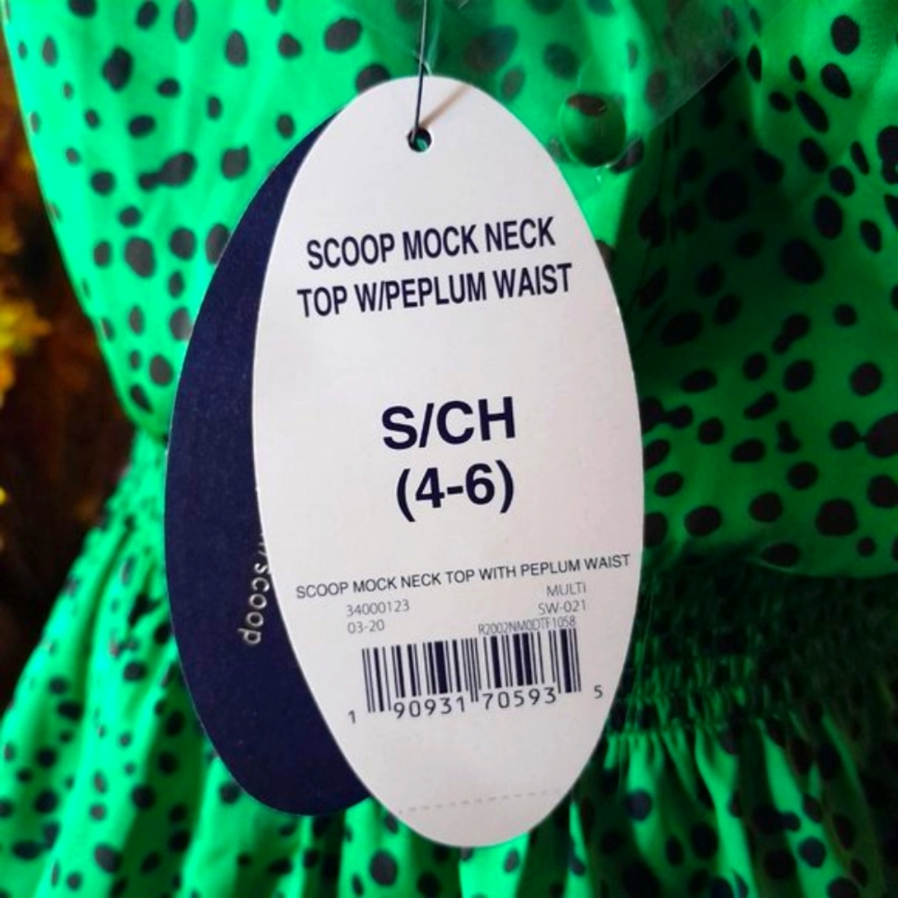NWT Scoop NYC Vibrant Green Feminine Peplum Polkadot Ruffle Keyhole Blouse - Picture 11 of 12